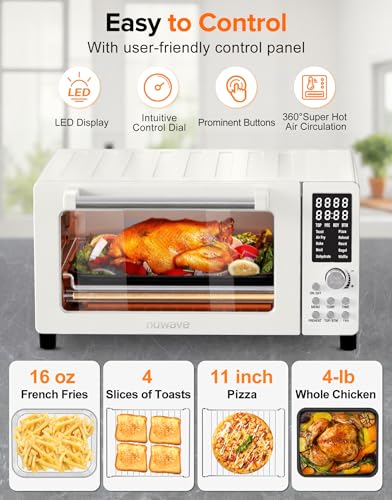 Nuwave Bravo Pro Smart Air Fryer Toaster Oven Combo, Airfryer Convection Oven Countertop, 10-in-1 Functions with Quicker & Even Crisp Technology, 1800W, 50-450°F, PFAS-Free, 21QT, Vanilla Cream - My Kitchen Products