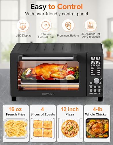 Nuwave Bravo Pro Smart Air Fryer Toaster Oven Combo, Airfryer Convection Oven Countertop, 10-in-1 Functions with Quicker & Even Crisp Technology, 1800W, 50-450°F, PFAS-Free, 21QT, Black - My Kitchen Products