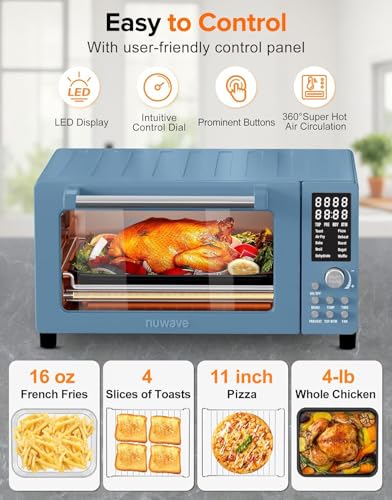 Nuwave Bravo Pro Smart Air Fryer Toaster Oven Combo, Airfryer Convection Oven Countertop, 10-in-1 Functions with Quicker & Even Crisp Technology, 1800W, 50-450°F, PFAS-Free, 21QT, Cozy Blue - My Kitchen Products