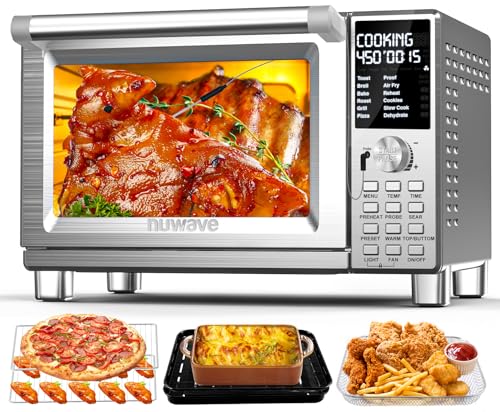 Nuwave Bravo Pro Smart Toaster Oven Countertop, True Air Fryer Combo w/Improved 100% Convection, 35% Crispier, 112 Presets, Customizable Pizza Zones, Integrated Probe, PFAS Free, 30QT, Stainless Steel - My Kitchen Products