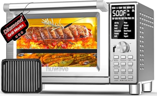 NUWAVE Bravo XL Air Fryer Convection Toaster Oven Countertop, 112-in-1 Smart Grill Combo with Original Flavors & Marks, Adjustable Heating Zones for Pizza, Roast, Bake, 50-500°F, Stainless Steel, 30QT - My Kitchen Products