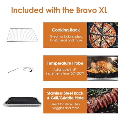 NUWAVE Bravo XL Air Fryer Convection Toaster Oven Countertop, 112-in-1 Smart Grill Combo with Original Flavors & Marks, Adjustable Heating Zones for Pizza, Roast, Bake, 50-500°F, Stainless Steel, 30QT - My Kitchen Products