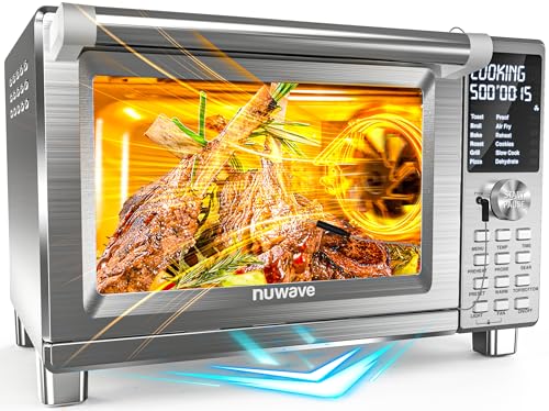 Nuwave Bravo XL Pro Air Fryer Toaster Oven with Grill Combo, 2026 New Ultra-Fast Convection System, 35% Crispier, 2X More Even, 142 Presets, 50-500F, Smarter Probe, PFAS Free, 30QT, Stainless Steel - My Kitchen Products