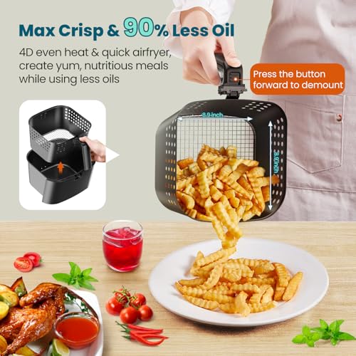 Nuwave Brio 10-in-1 Air Fryer, 6 QT Airfryer Capacity with Smart Probe, Roast Grill Bake for Fast Meals, One-Touch Digital Controls, Powerful 1800W Fryer, 100 Recipes, Removable Divider & Grill Pan - My Kitchen Products