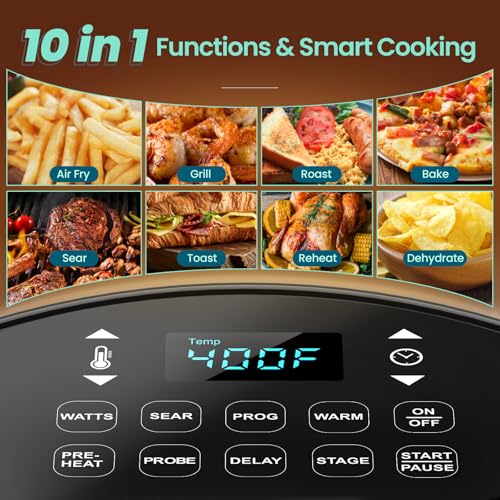 Nuwave Brio 10-in-1 Air Fryer, 6 QT Airfryer Capacity with Smart Probe, Roast Grill Bake for Fast Meals, One-Touch Digital Controls, Powerful 1800W Fryer, 100 Recipes, Removable Divider & Grill Pan - My Kitchen Products
