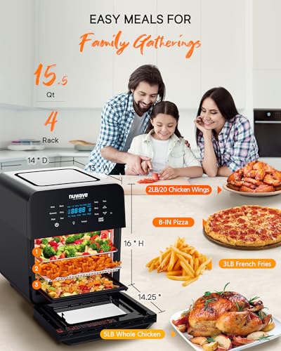 Nuwave Brio 15.5Qt Air Fryer Toaster Oven & Rotisserie Kit, 2024 New Advanced Turbo Convection Tech, Healthy PFAS Free, Max Even & Crisp, Powerful 1800W, 50-425°F, 150 Presets, Smart Probe, 4 Rack - My Kitchen Products