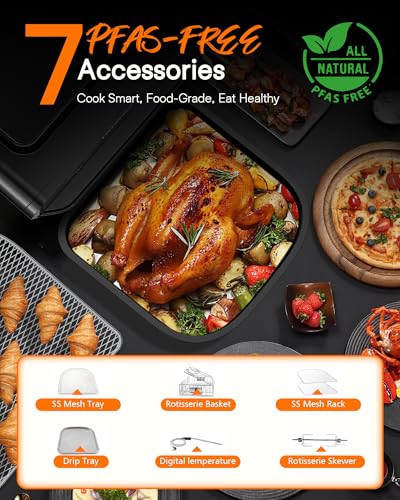 Nuwave Brio 15.5Qt Air Fryer Toaster Oven & Rotisserie Kit, 2024 New Advanced Turbo Convection Tech, Healthy PFAS Free, Max Even & Crisp, Powerful 1800W, 50-425°F, 150 Presets, Smart Probe, 4 Rack - My Kitchen Products