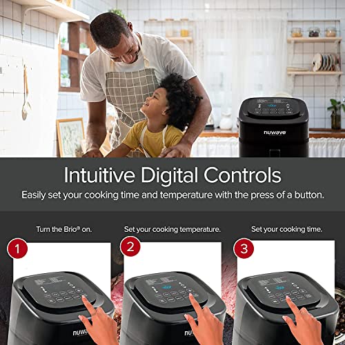 Nuwave Brio 6-Quart Healthy Digital Smart Air Fryer with Probe One-Touch Digital Controls, Advanced Cooking Functions, Removable Divider Insert & Grill Pan (NEW ACCESSORY),Black - My Kitchen Products