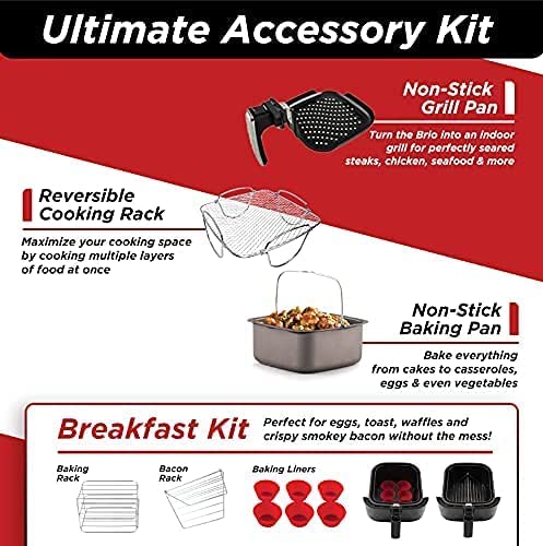 Nuwave Brio 6-Quart Healthy Digital Smart Air Fryer with Probe One-Touch Digital Controls, Advanced Cooking Functions, Removable Divider Insert & Grill Pan (NEW ACCESSORY),Black - My Kitchen Products