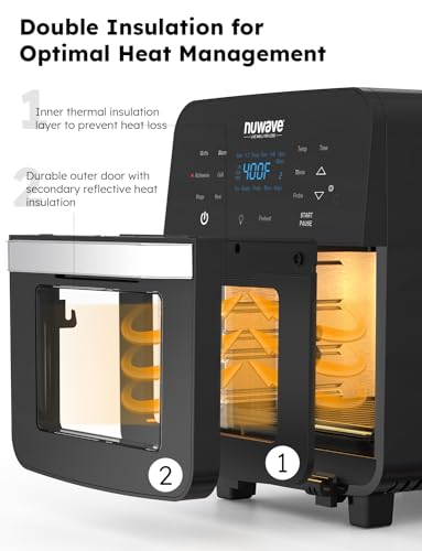 Nuwave Brio Air Fryer Oven, 15.5Qt X-Large Family Size, SS Rotisserie Basket &Skewer-Kit, Reversible Ultra Non-Stick Grill/Griddle Plate, Powerful 1800W, Integrated Smart Thermometer,Black - My Kitchen Products