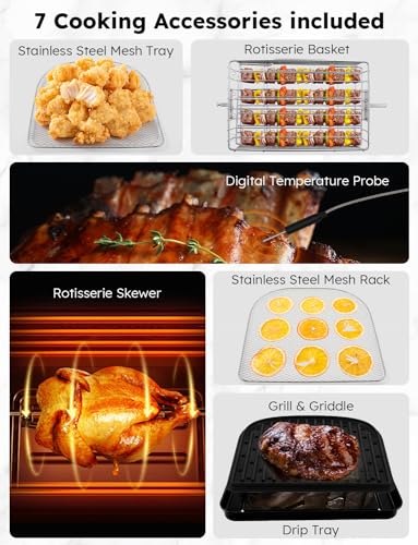 Nuwave Brio Air Fryer Oven, 15.5Qt X-Large Family Size, SS Rotisserie Basket &Skewer-Kit, Reversible Ultra Non-Stick Grill/Griddle Plate, Powerful 1800W, Integrated Smart Thermometer,Black - My Kitchen Products