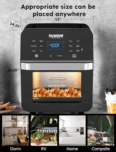 Nuwave Brio Air Fryer Oven, 15.5Qt X-Large Family Size, SS Rotisserie Basket &Skewer-Kit, Reversible Ultra Non-Stick Grill/Griddle Plate, Powerful 1800W, Integrated Smart Thermometer,Black - My Kitchen Products