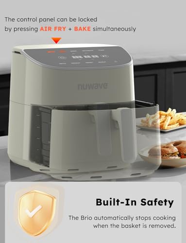 Nuwave Brio Plus 8 Qt Air Fryer, PFAS Free, New & Improved, Digital Touch Screen, Cool White Display, 50°F~400°F in Precise 5°, 5 Cook Functions, 100 Presets & 50 Memory, 3 Wattages 700, 1500, 1800 - My Kitchen Products