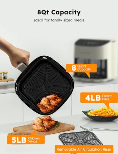 Nuwave Brio Plus 8 Qt Air Fryer, PFAS Free, New & Improved, Digital Touch Screen, Cool White Display, 50°F~400°F in Precise 5°, 5 Cook Functions, 100 Presets & 50 Memory, 3 Wattages 700, 1500, 1800 - My Kitchen Products