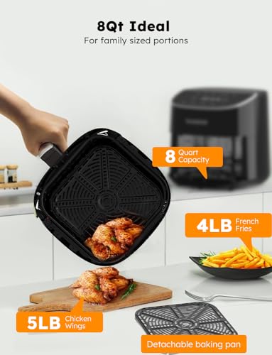 Nuwave Brio Plus 8 Qt Air Fryer, PFAS Free, New & Improved, Digital Touch Screen, Cool White Display, 50°F~400°F in Precise 5°, 5 Cook Functions, 100 Presets & 50 Memory, 3 Wattages 700, 1500, 1800 - My Kitchen Products