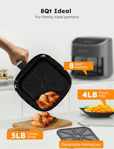 Nuwave Brio Plus 8 Qt Air Fryer, PFAS Free, New & Improved, Digital Touch Screen, Cool White Display, 50°F~400°F in Precise 5°, 5 Cook Functions, 100 Presets & 50 Memory, 3 Wattages 700, 1500, 1800 - My Kitchen Products