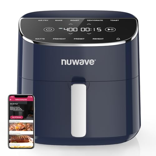 Nuwave Brio Plus Air Fryer 8 Qt, New & Improved, PFAS-FREE, 7 Digital One-Touch Cook Functions that AIR FRY, BAKE, ROAST, DEHYDRATE, TOAST, REHEAT, PREHEAT, 150 Presets, 50°F~400°F (Deep Blue) - My Kitchen Products