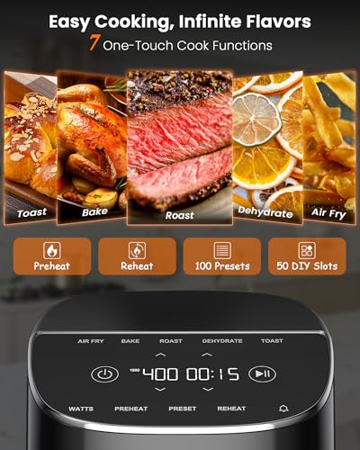 Nuwave Brio Plus Air Fryer 8 Qt, New & Improved, PFAS-FREE, 7 Digital One-Touch Cook Functions that AIR FRY, BAKE, ROAST, DEHYDRATE, TOAST, REHEAT, PREHEAT, 150 Presets, 50°F~400°F (Black) - My Kitchen Products