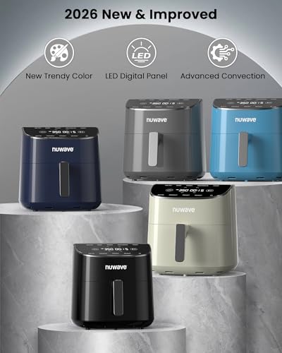 Nuwave Brio Plus Air Fryer 8 Qt, New & Improved, PFAS-FREE, 7 Digital One-Touch Cook Functions that AIR FRY, BAKE, ROAST, DEHYDRATE, TOAST, REHEAT, PREHEAT, 150 Presets, 50°F~400°F (Deep Blue) - My Kitchen Products