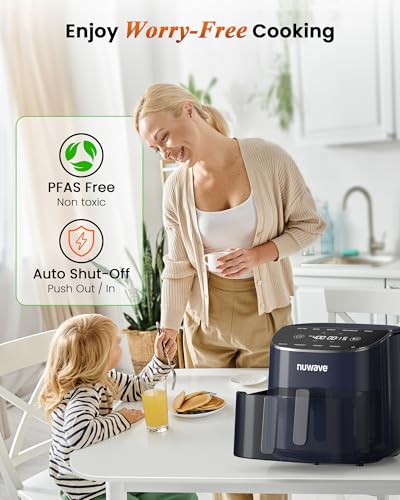 Nuwave Brio Plus Air Fryer 8 Qt, New & Improved, PFAS-FREE, 7 Digital One-Touch Cook Functions that AIR FRY, BAKE, ROAST, DEHYDRATE, TOAST, REHEAT, PREHEAT, 150 Presets, 50°F~400°F (Deep Blue) - My Kitchen Products