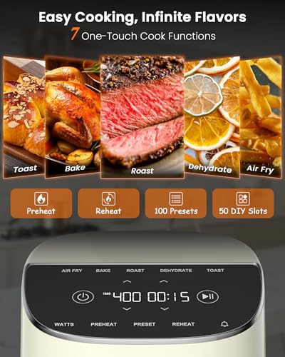 Nuwave Brio Plus Air Fryer 8 Qt, New & Improved, PFAS-FREE, 7 Digital One-Touch Cook Functions that AIR FRY, BAKE, ROAST, DEHYDRATE, TOAST, REHEAT, PREHEAT, 150 Presets, 50°F~400°F (Cream) - My Kitchen Products