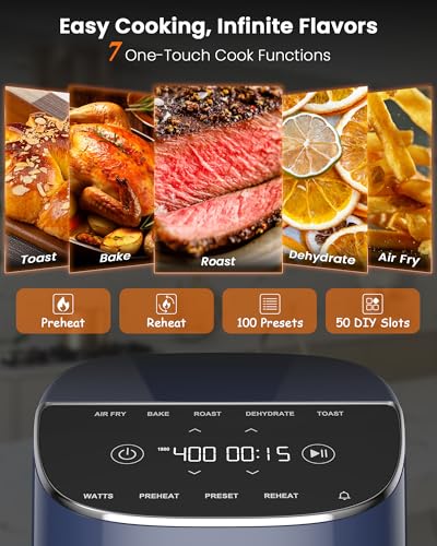 Nuwave Brio Plus Air Fryer 8 Qt, New & Improved, PFAS-FREE, 7 Digital One-Touch Cook Functions that AIR FRY, BAKE, ROAST, DEHYDRATE, TOAST, REHEAT, PREHEAT, 150 Presets, 50°F~400°F (Deep Blue) - My Kitchen Products