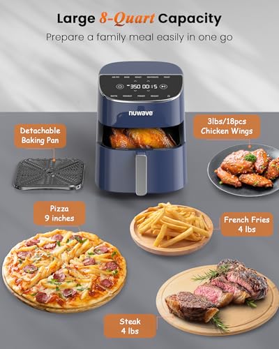 Nuwave Brio Plus Air Fryer 8 Qt, New & Improved, PFAS-FREE, 7 Digital One-Touch Cook Functions that AIR FRY, BAKE, ROAST, DEHYDRATE, TOAST, REHEAT, PREHEAT, 150 Presets, 50°F~400°F (Deep Blue) - My Kitchen Products