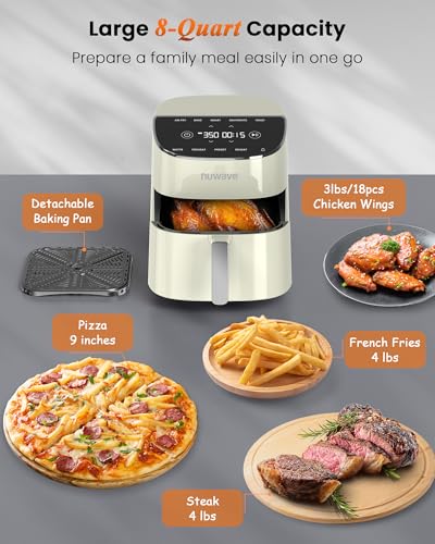 Nuwave Brio Plus Air Fryer 8 Qt, New & Improved, PFAS-FREE, 7 Digital One-Touch Cook Functions that AIR FRY, BAKE, ROAST, DEHYDRATE, TOAST, REHEAT, PREHEAT, 150 Presets, 50°F~400°F (Cream) - My Kitchen Products