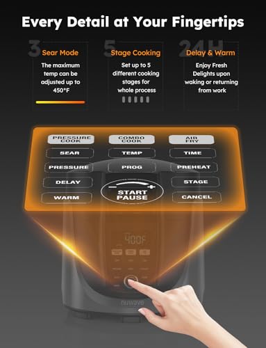 Nuwave Duet Air Fryer, Electric Pressure Cooker & Grill Combo, 540 IN 1 Multicooker with 3 Removable Lids, Slow Cook, Sautés, Dehydrator, 18/10 SS Pot, Sure-Lock Safety Tech & 13 Deluxe Accessories - My Kitchen Products