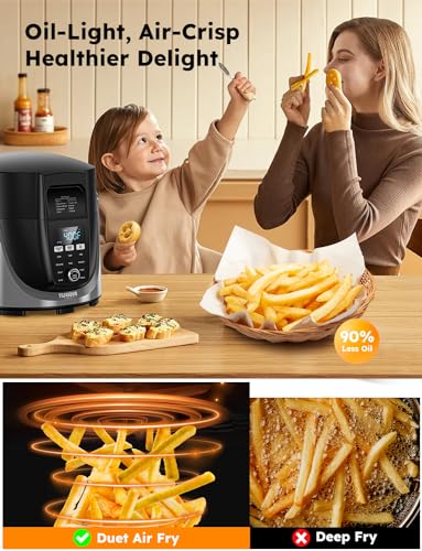 Nuwave Duet Air Fryer, Electric Pressure Cooker & Grill Combo, 540 IN 1 Multicooker with 3 Removable Lids, Slow Cook, Sautés, Dehydrator, 18/10 SS Pot, Sure-Lock Safety Tech & 13 Deluxe Accessories - My Kitchen Products