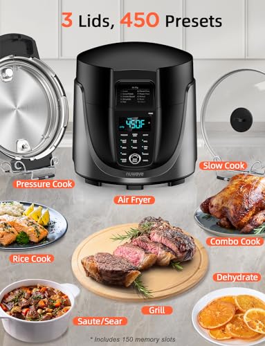 Nuwave Duet Electric Pressure Cooker & Air Fryer Combo, 450 IN 1 Slow Cooker & Grill with Integrated Digital Temp Probe, 6qt SS Pot, Adjustable High/Low Pressure, Built-in Sure-Lock Safety Tech - My Kitchen Products