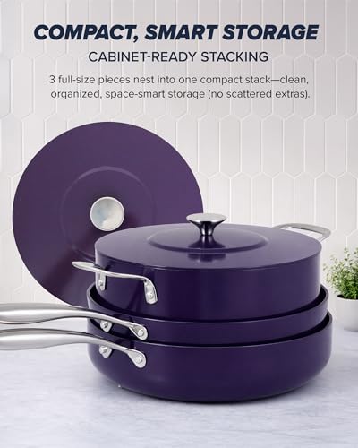 Nuwave Essential Series 5PC Ceramic Cookware Set PFAS-Free, G11 Duralon Blue Coating, Pots and Pans Set Non Stick, Diamond Scratch-Resistant,Stay-Cool Handle, Metal Lid,Induction Ready,Dishwasher Safe - My Kitchen Products