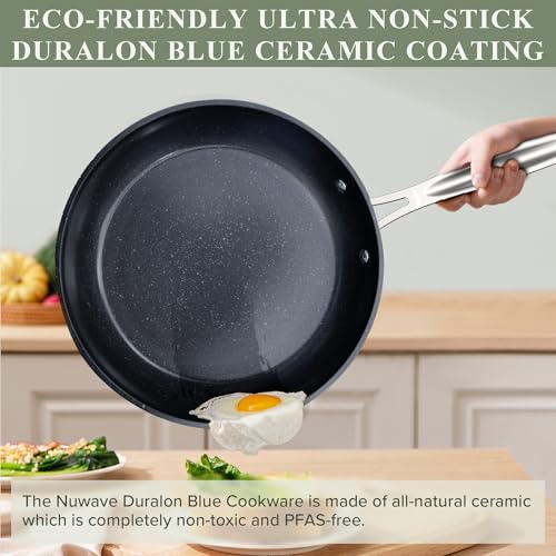 Nuwave Healthy Duralon Blue Ceramic Nonstick Cookware Set, Diamond Infused Scratch-Resistant, PFAS Free, Dishwasher & Oven Safe, Induction Ready & Evenly Heats, Tempered Glass Lids & Stay-Cool Handles - My Kitchen Products