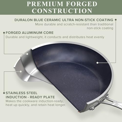 Nuwave Healthy Duralon Blue Ceramic Nonstick Cookware Set, Diamond Infused Scratch-Resistant, PFAS Free, Dishwasher & Oven Safe, Induction Ready & Evenly Heats, Tempered Glass Lids & Stay-Cool Handles - My Kitchen Products