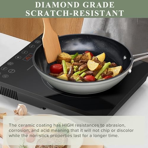 Nuwave Healthy Duralon Blue Ceramic Nonstick Cookware Set, Diamond Infused Scratch-Resistant, PFAS Free, Dishwasher & Oven Safe, Induction Ready & Evenly Heats, Tempered Glass Lids & Stay-Cool Handles - My Kitchen Products