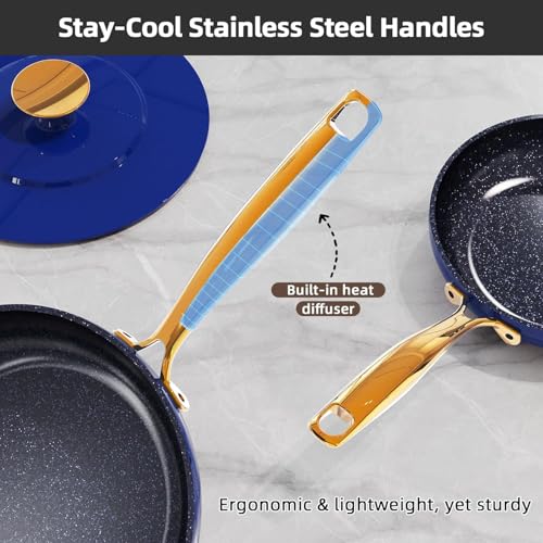Nuwave Lux LE 13-Pc Cookware Set with Elegant Gold Handle, Diamond Infused Ceramic Non-Stick, PFAS Free, Premium Metal Lids, Ergonomic Stay-Cool Handles, Induction Ready & Compatible w/All Cooktops - My Kitchen Products