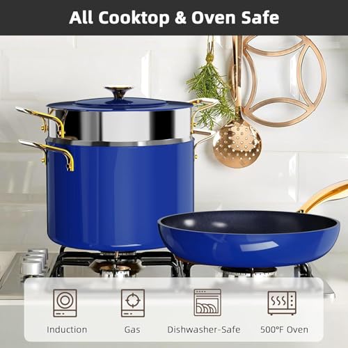 Nuwave Lux LE 13-Pc Cookware Set with Elegant Gold Handle, Diamond Infused Ceramic Non-Stick, PFAS Free, Premium Metal Lids, Ergonomic Stay-Cool Handles, Induction Ready & Compatible w/All Cooktops - My Kitchen Products
