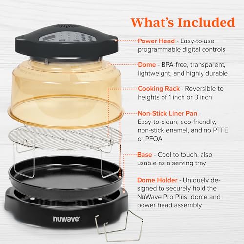 Nuwave Oven Pro Plus Air Fryer, Infra-Red Countertop, 2025 Advanced Convection, No Defrosting or Preheating, Cook Fresh or Frozen, Durable Power Dome, 100 Presets & 50 Memory, PFAS Free, Black - My Kitchen Products