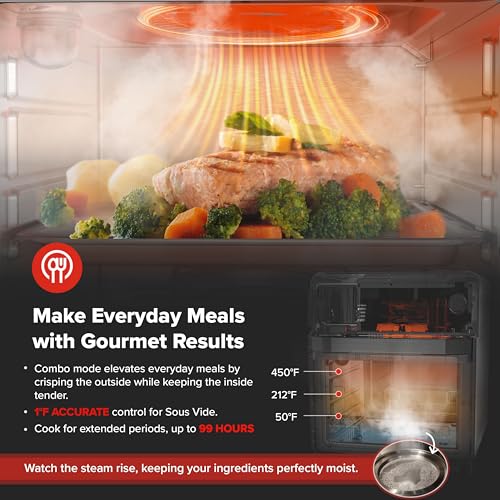 Nuwave PFAS-Free Steam Oven & Air Fryer, All-in-One Convection Cooker with Precision Steam Control, Toast, Air Fry, Sous Vide, Steam & More, Juicier Meats, 120 Presets, 50–450°F, Stainless Steel - My Kitchen Products
