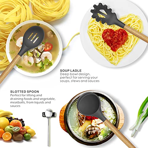 oannao Silicone Cooking Utensils Kitchen Utensil Set - 446°F Heat Resistant Silicone Kitchen Utensils Set, Spatula,Turner Tongs, Spoon, Whisk,Kitchen Gadgets for Nonstick Cookware, BPA Free (Gray) - My Kitchen Products