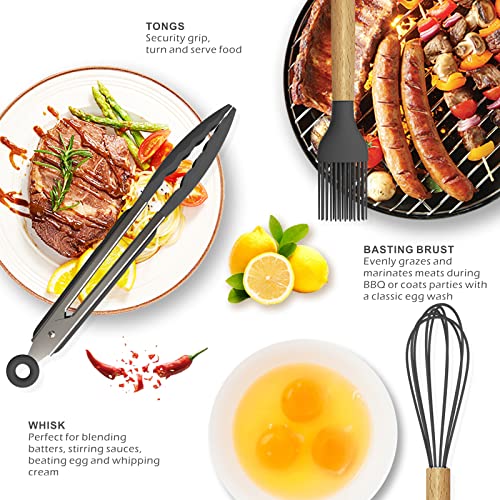 oannao Silicone Cooking Utensils Kitchen Utensil Set - 446°F Heat Resistant Silicone Kitchen Utensils Set, Spatula,Turner Tongs, Spoon, Whisk,Kitchen Gadgets for Nonstick Cookware, BPA Free (Gray) - My Kitchen Products