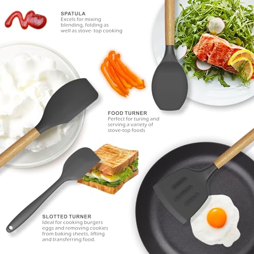 oannao Silicone Cooking Utensils Kitchen Utensil Set - 446°F Heat Resistant Silicone Kitchen Utensils Set, Spatula,Turner Tongs, Spoon, Whisk,Kitchen Gadgets for Nonstick Cookware, BPA Free (Gray) - My Kitchen Products