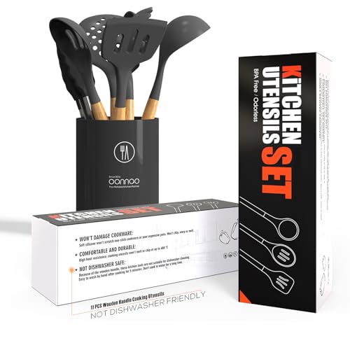 oannao Silicone Cooking Utensils Kitchen Utensil Set - 446°F Heat Resistant Silicone Kitchen Utensils Set, Spatula,Turner Tongs, Spoon, Whisk,Kitchen Gadgets for Nonstick Cookware, BPA Free (Gray) - My Kitchen Products