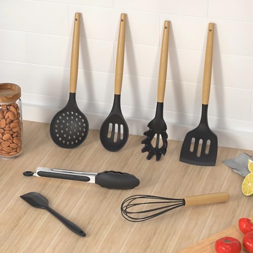 oannao Silicone Cooking Utensils Kitchen Utensil Set - 446°F Heat Resistant Silicone Kitchen Utensils Set, Spatula,Turner Tongs, Spoon, Whisk,Kitchen Gadgets for Nonstick Cookware, BPA Free (Gray) - My Kitchen Products