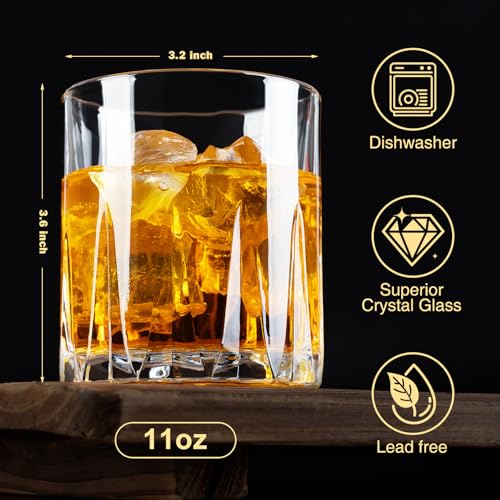 Ocean ice Whiskey Glasses, Bourbon Glass 11 oz, Whiskey Glasses Set of 2, Old Fashioned Glasses, Whisky Glass Sets, Rocks Glasses for Bourbon, Scotch, Cognac, Cocktails Dishwasher Safe Christmas - My Kitchen Products