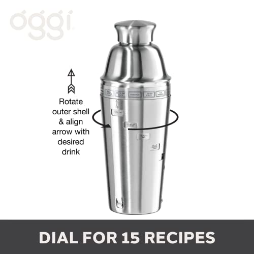 OGGI Dial A Drink Cocktail Shaker - Stainless Steel, 15 Recipes, Built in Strainer, 34 oz - The Original and Only Dial A Drink - Ideal Home Bar Drink Mixer, Bartender Kit, Essential Bar Accessories - My Kitchen Products