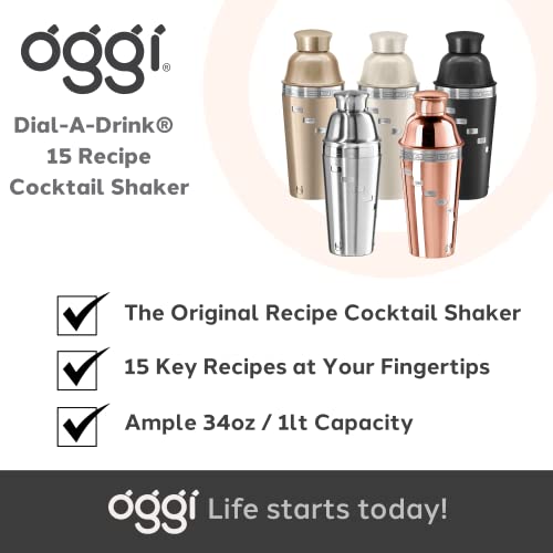 OGGI Dial A Drink Cocktail Shaker - Stainless Steel, 15 Recipes, Built in Strainer, 34 oz - The Original and Only Dial A Drink - Ideal Home Bar Drink Mixer, Bartender Kit, Essential Bar Accessories - My Kitchen Products