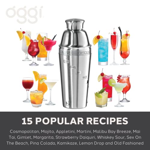 OGGI Dial A Drink Cocktail Shaker - Stainless Steel, 15 Recipes, Built in Strainer, 34 oz - The Original and Only Dial A Drink - Ideal Home Bar Drink Mixer, Bartender Kit, Essential Bar Accessories - My Kitchen Products