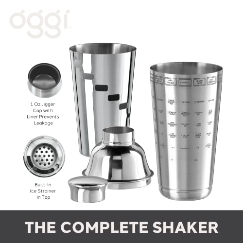OGGI Dial A Drink Cocktail Shaker - Stainless Steel, 15 Recipes, Built in Strainer, 34 oz - The Original and Only Dial A Drink - Ideal Home Bar Drink Mixer, Bartender Kit, Essential Bar Accessories - My Kitchen Products