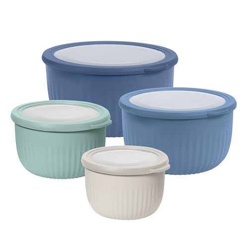 Oggi Set of 4 Prep, Store & Serve Plastic Bowls - w/See-Thru Lids- Dishwasher, Microwave & Freezer Safe, (0.7, 1.4, 2.6, 4 Quarts) - Multicolor - My Kitchen Products
